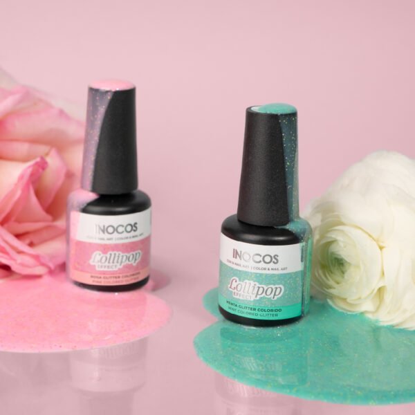 Verniz Gel INOCOS Efeito Lollipop Menta Glitter Colorido - Image 2