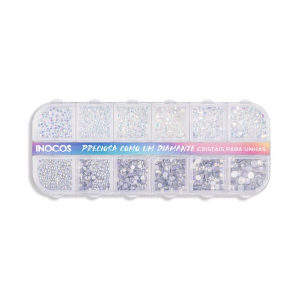 Cristais Para Unhas INOCOS Branco e Prata Holográfico