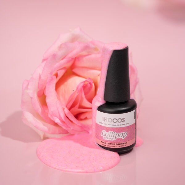 Verniz Gel INOCOS Efeito Lollipop Rosa Glitter Colorido - Image 2