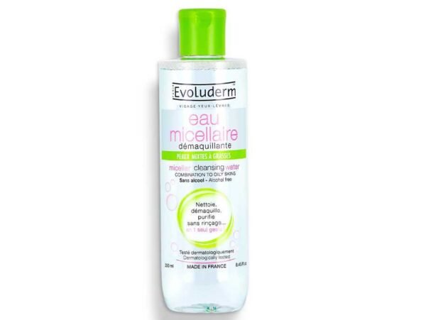 ÁGUA MICELAR DESMAQUILHANTE PELES MISTAS E OLEOSAS EVOLUDERM 250ML