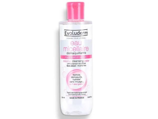 ÁGUA MICELAR DESMAQUILHANTE PELES SECAS E SENSIVEIS EVOLUDERM 250ML